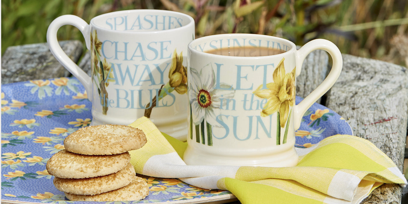 Emma Bridgewater's bright daffodil pattern on mugs and ceramics is perfect for an Easter lunch or spring time picnic in the garden. Pair with polka dot pieces or give as a lovely present.