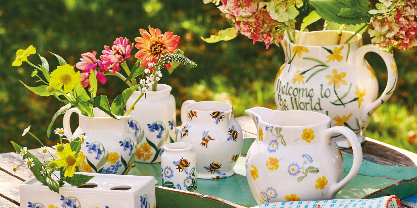 Ceramic jugs by Emma Bridgewater - Brightly coloured with hand painted personalised messaging for the gift recipient. Also makes a great flower vase!