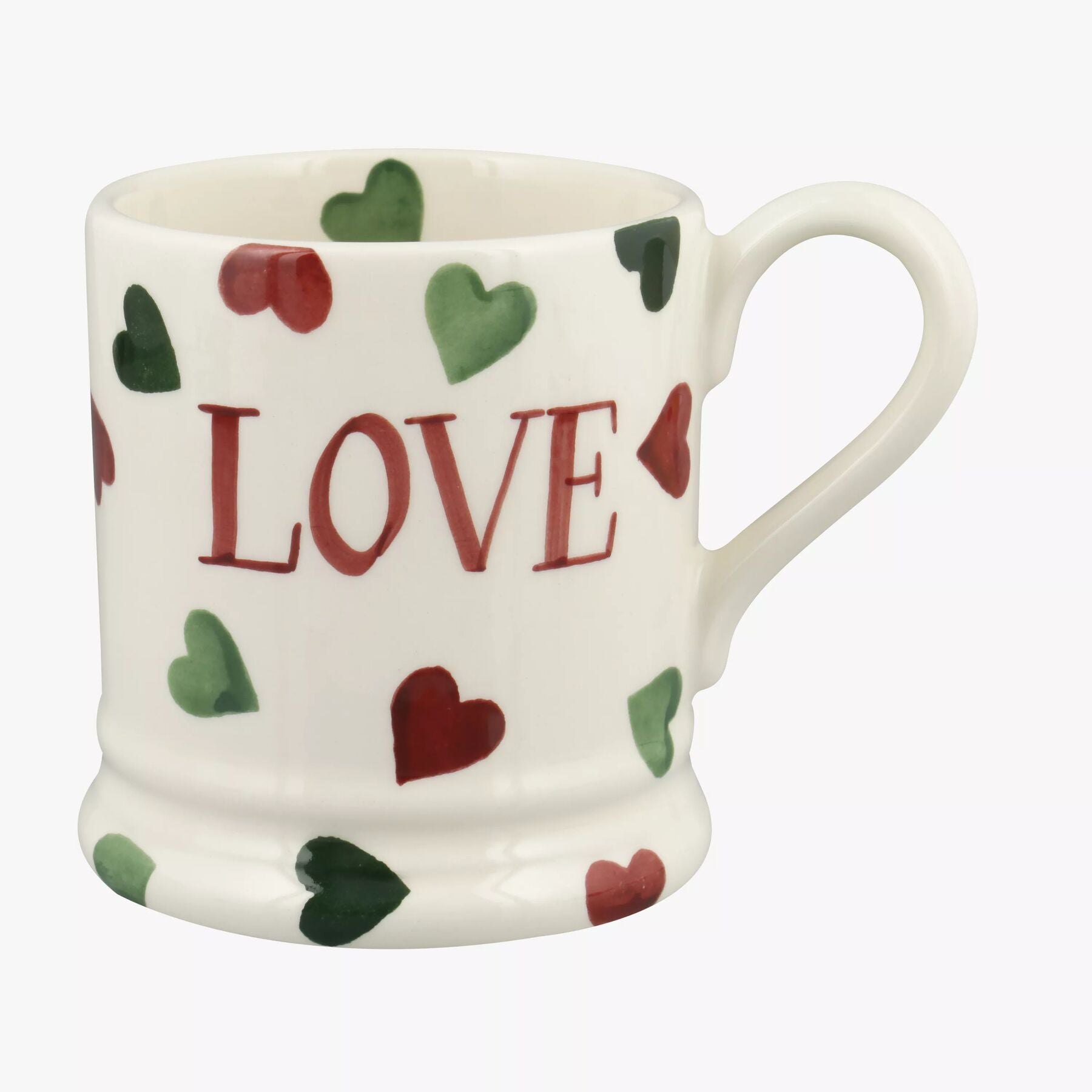 Personalised Red & Green Hearts 1/2 Pint Mug