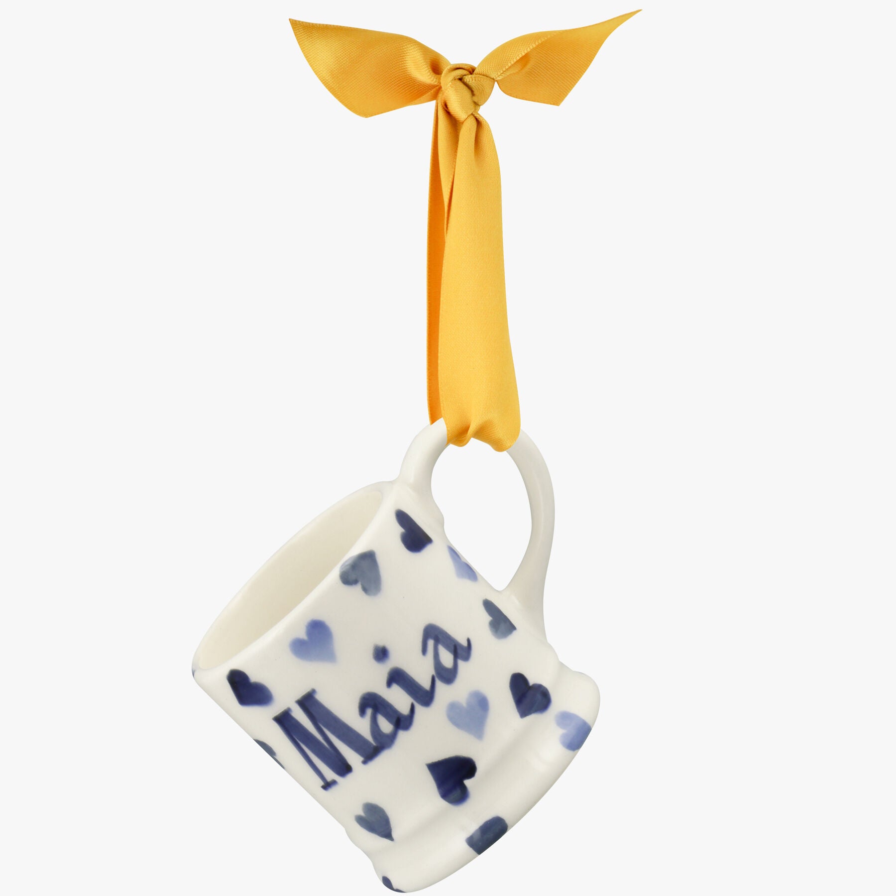 Personalised Blue Hearts Tiny Mug Decoration