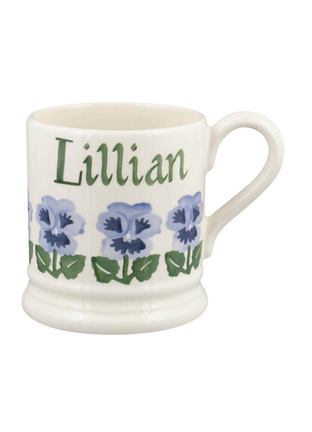 Personalised Blue Pansies 1/2 Pint Mug