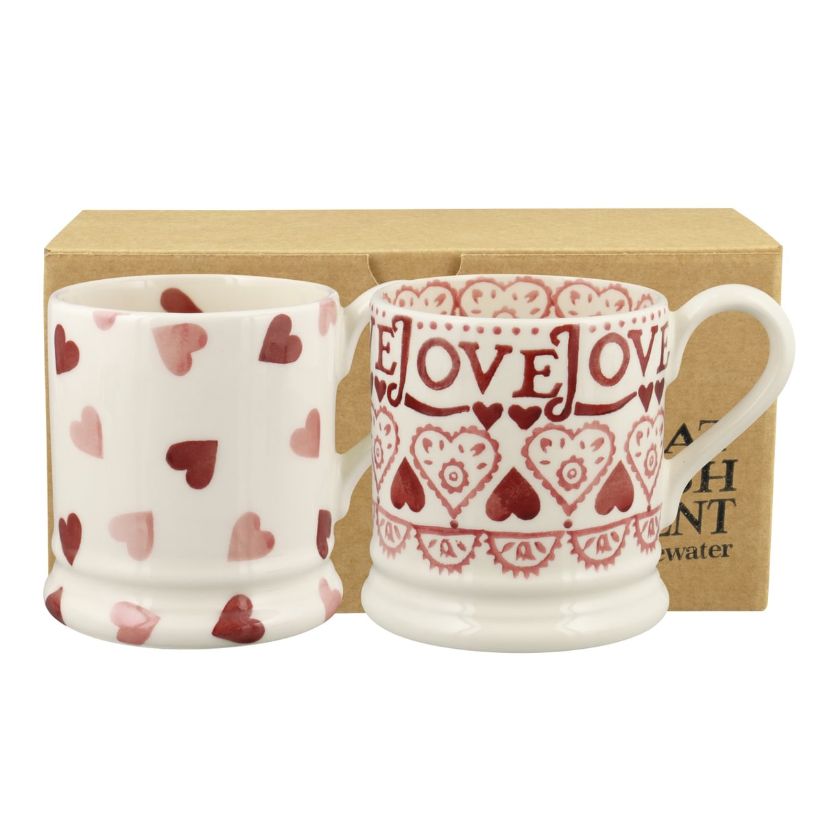 Pink Hearts & Sampler Set of 2 1/2 Pint Mugs