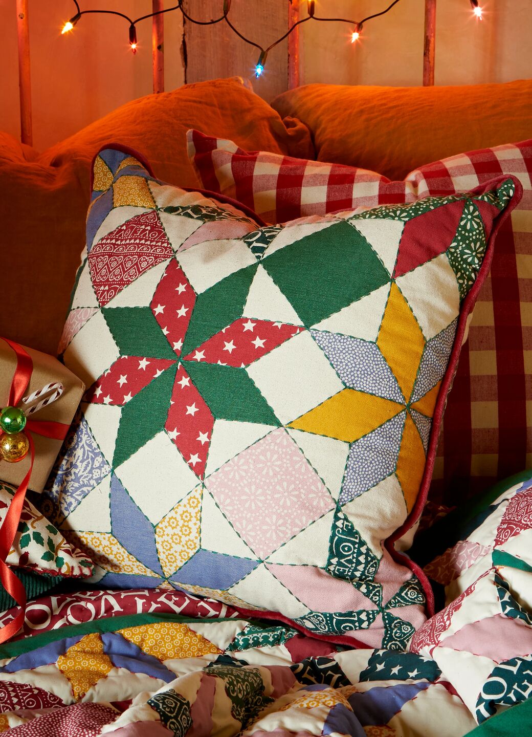 Star Patchwork Embroidered 50 x 50cm Cushion