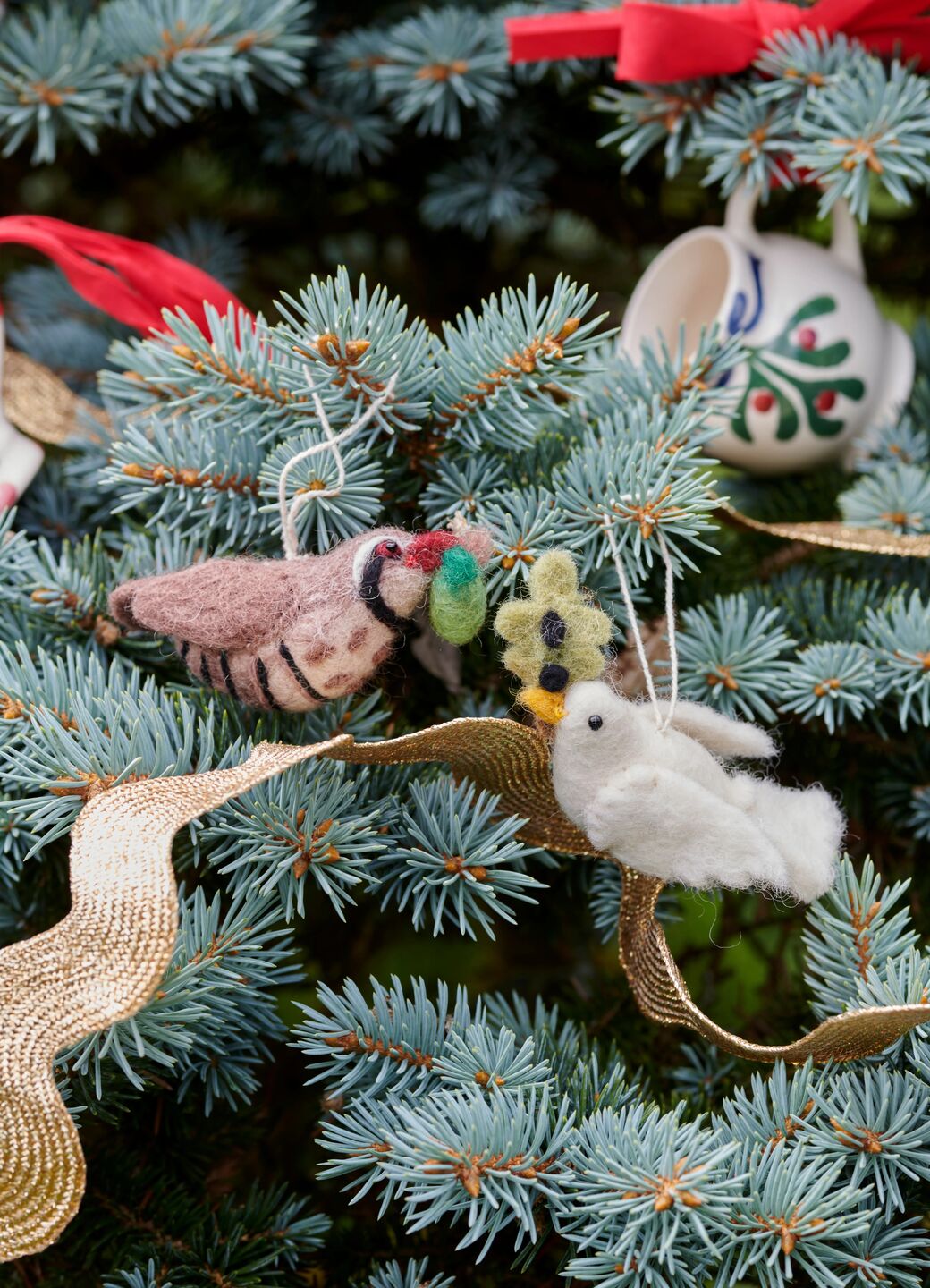 Set Of 2 Partridge & Dove Christmas Felt Decorations