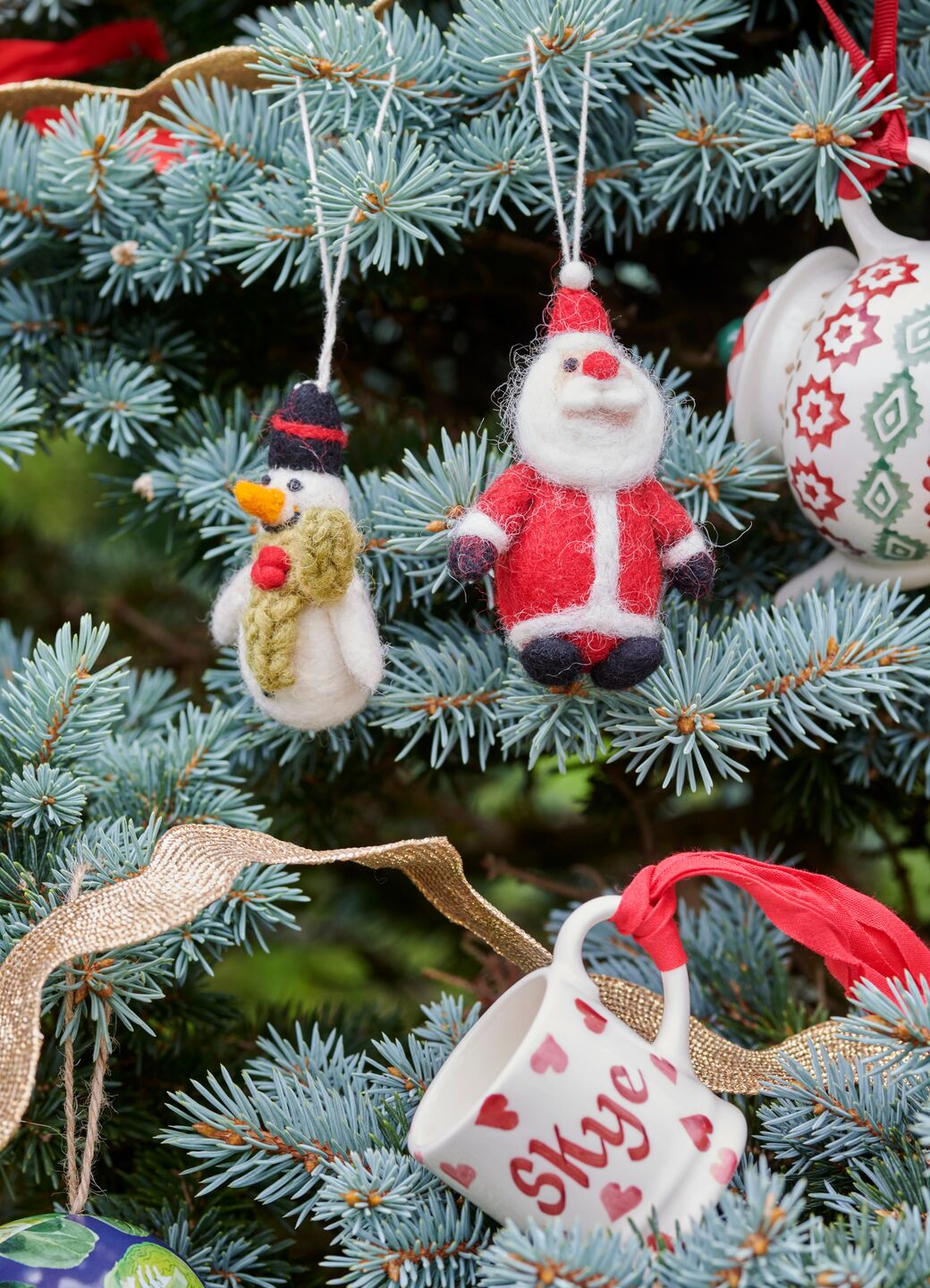 Set Of 2 Snowman & Father Christmas Felt Decorations