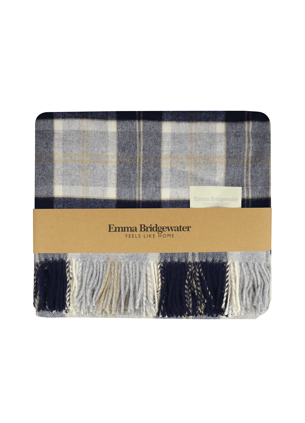 Blue & Silver Check Merino Wool Throw 140 X 185 Cm