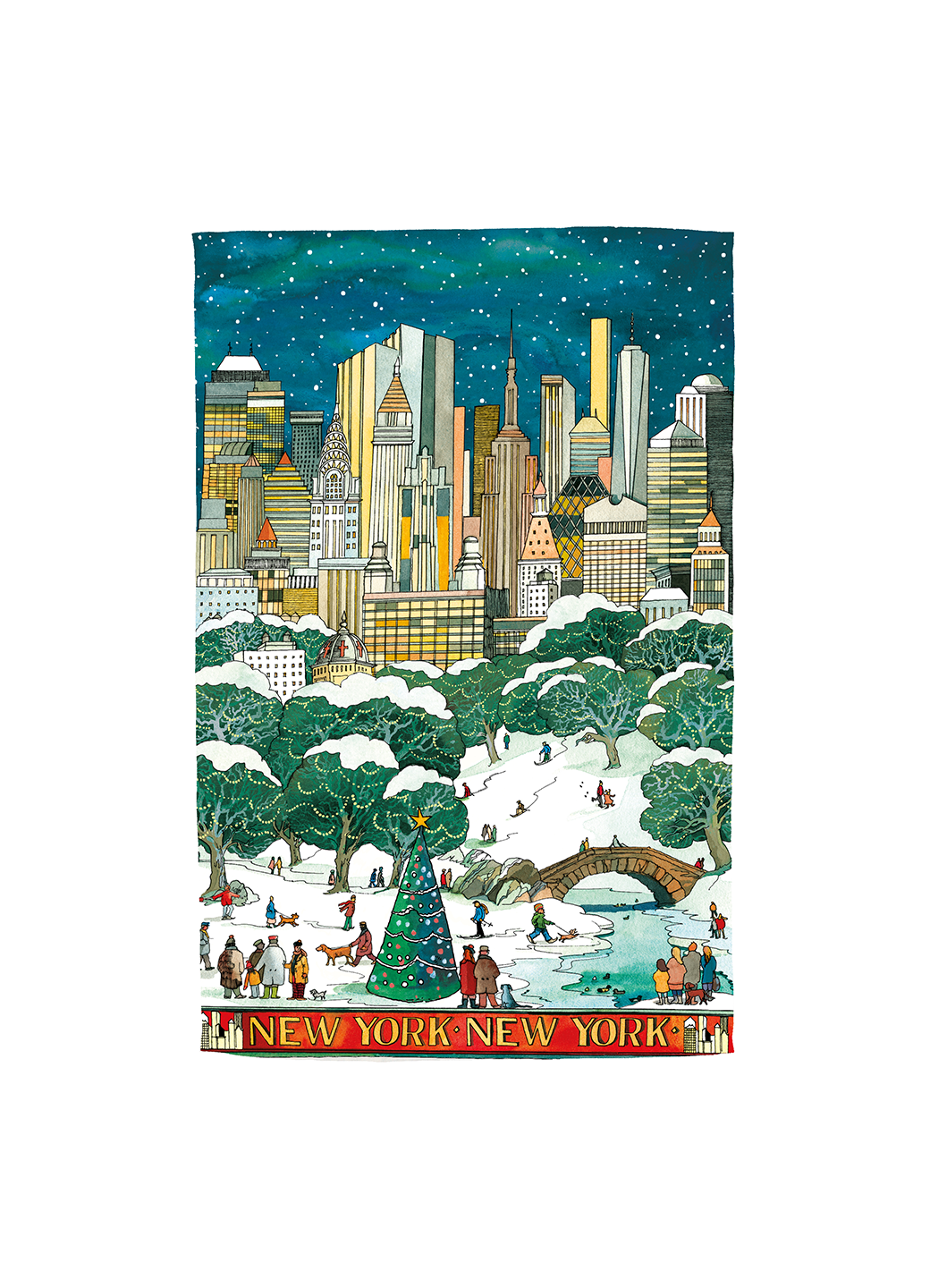 New York At Christmas Tea Towel