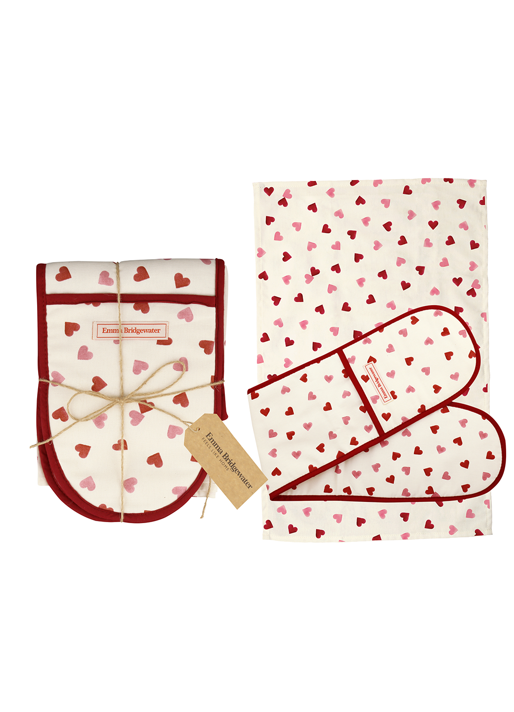 Pink Hearts Tea Towel & Double Oven Glove Set