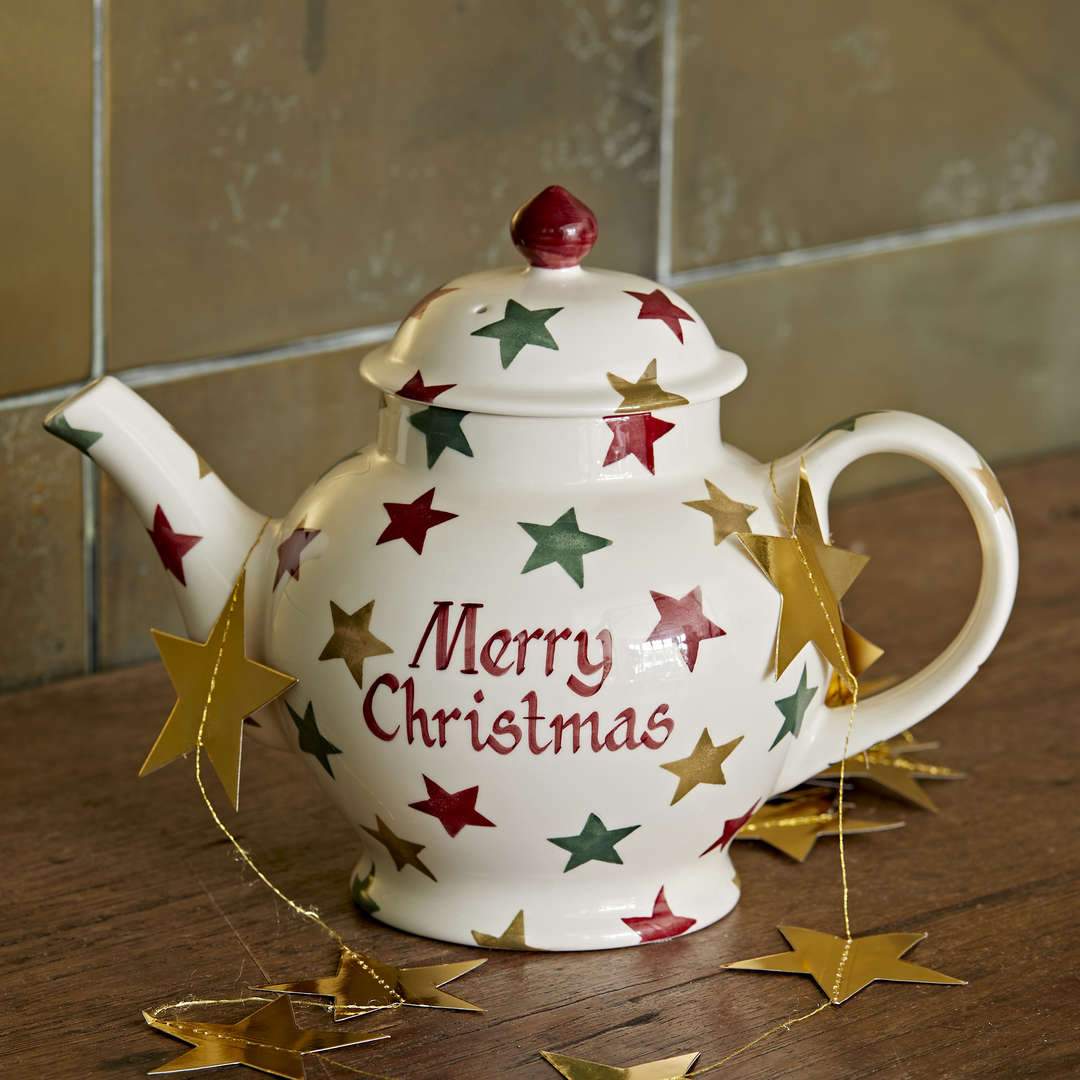 Personalised Red, Green & Gold Star 4 Mug Teapot